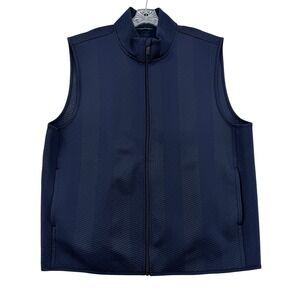 Perry Ellis Men 2X Navy Blue Textured Full Zip Mock Neck Golf Vest Casual Preppy